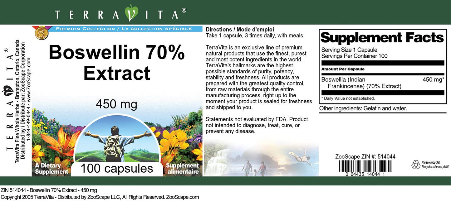 Terravita Boswellin 70% Extract 450 mg Capsules, 100 Count
