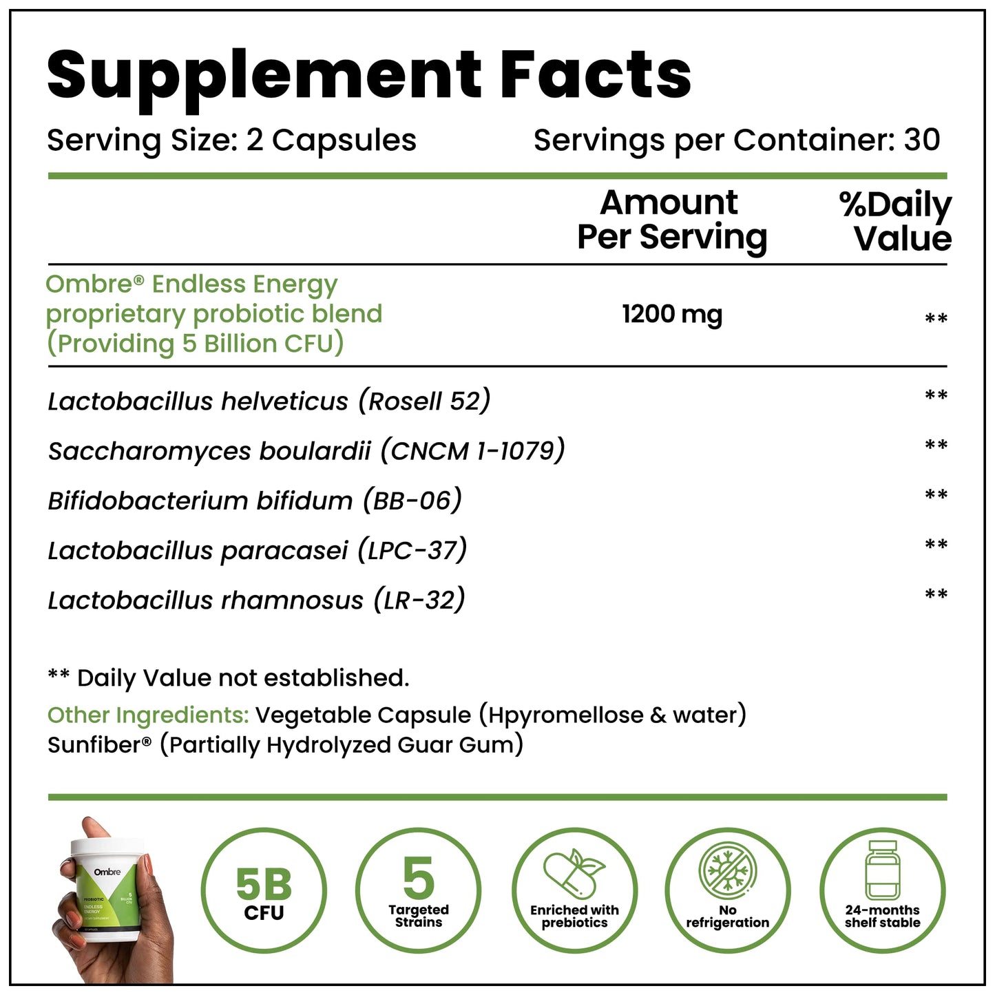 Ombre Endless Energy Probiotic Supplement 60 Capsules