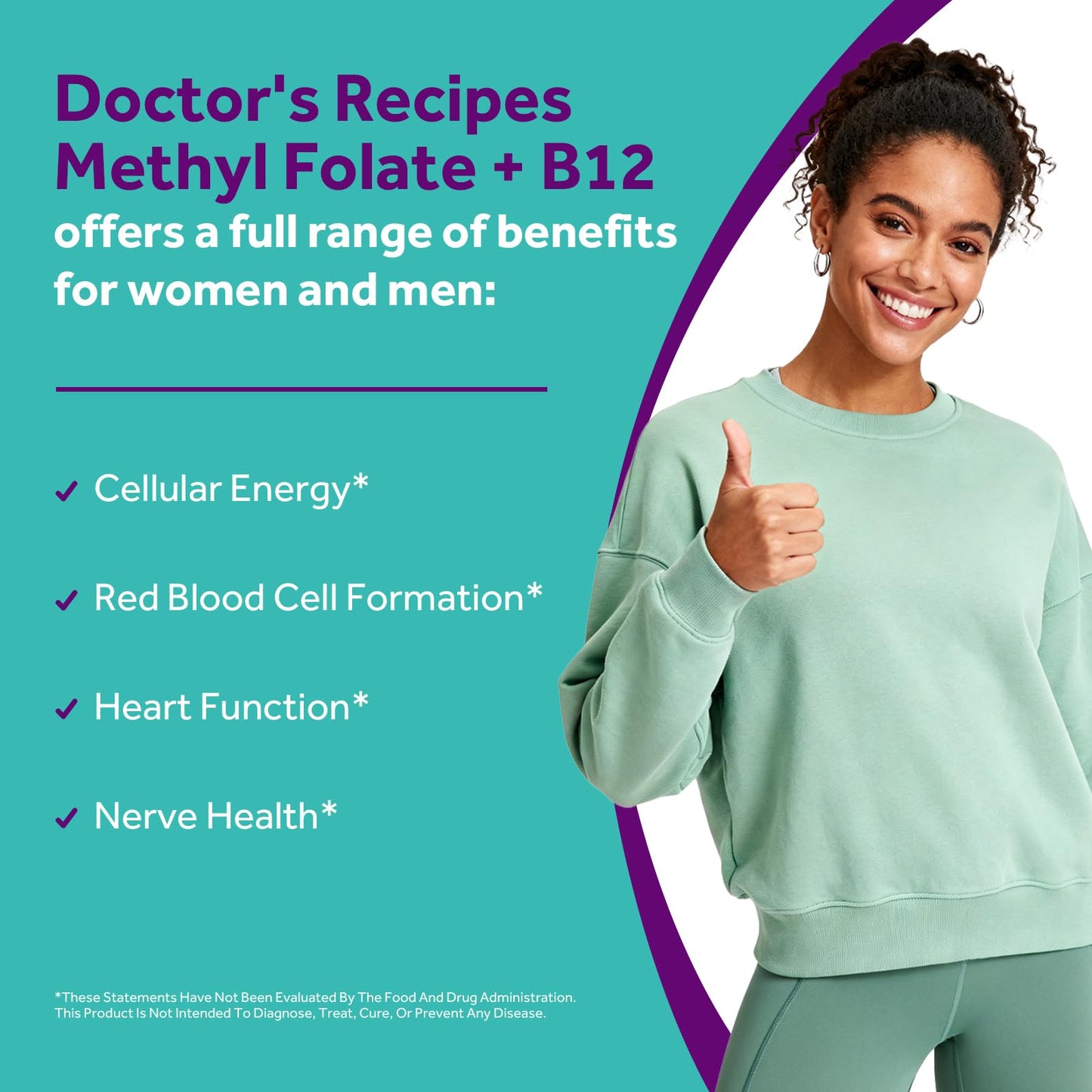 Doctor's Recipes Methyl Folate & B12 Supplement Capsules, 60 Count