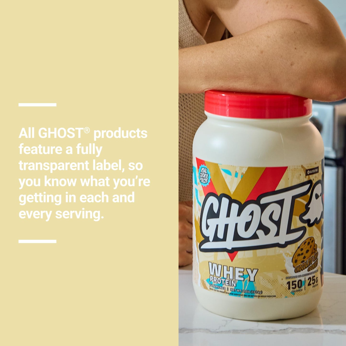 GHOST Whey Protein Powder Chocolate Chip Cookies 35.2 Ounce