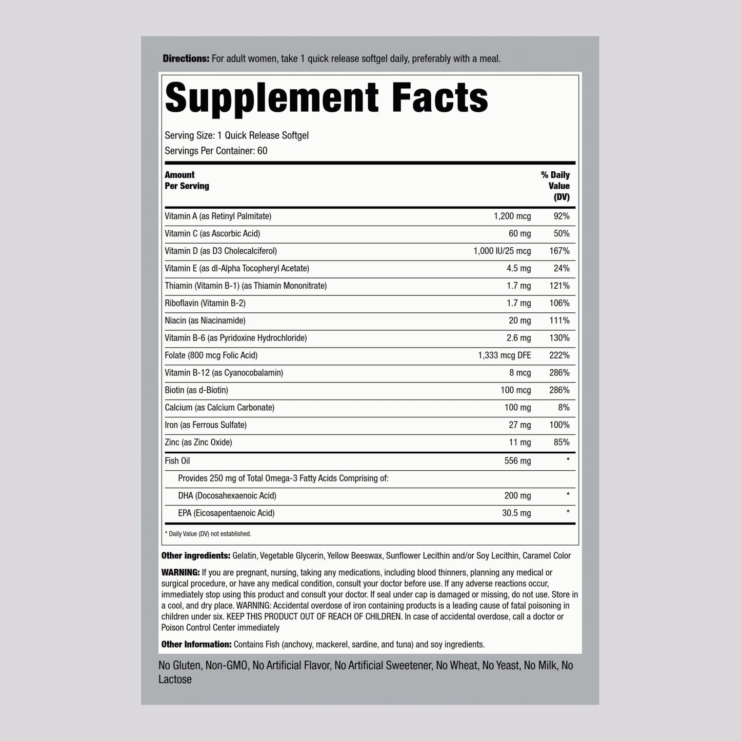 Piping Rock Prenatal Vitamins for Women with DHA 60 Softgels