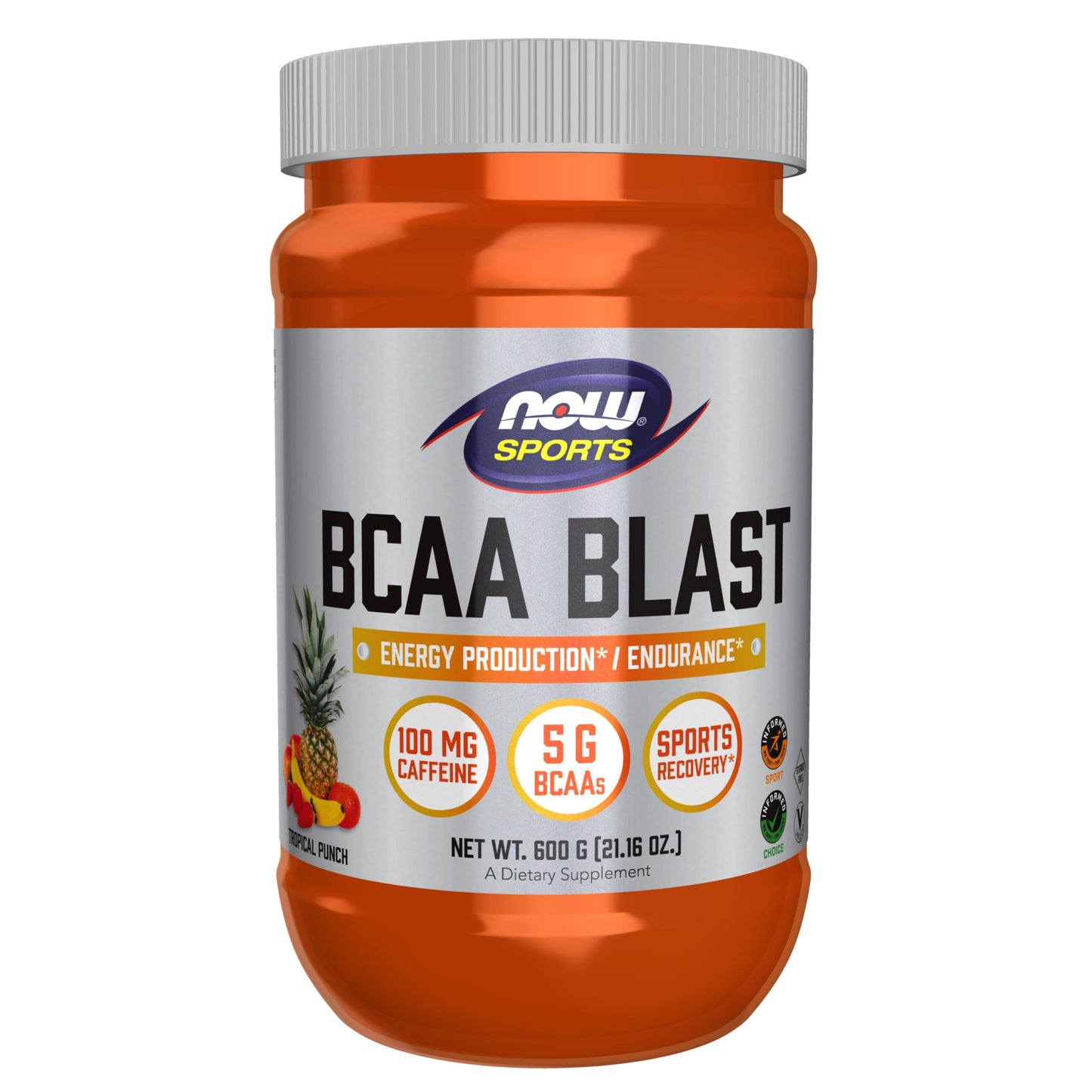 NOW Foods BCAA Blast Powder 5 g BCAA, 100 mg Caffeine, Tropical Punch, 21.16 oz