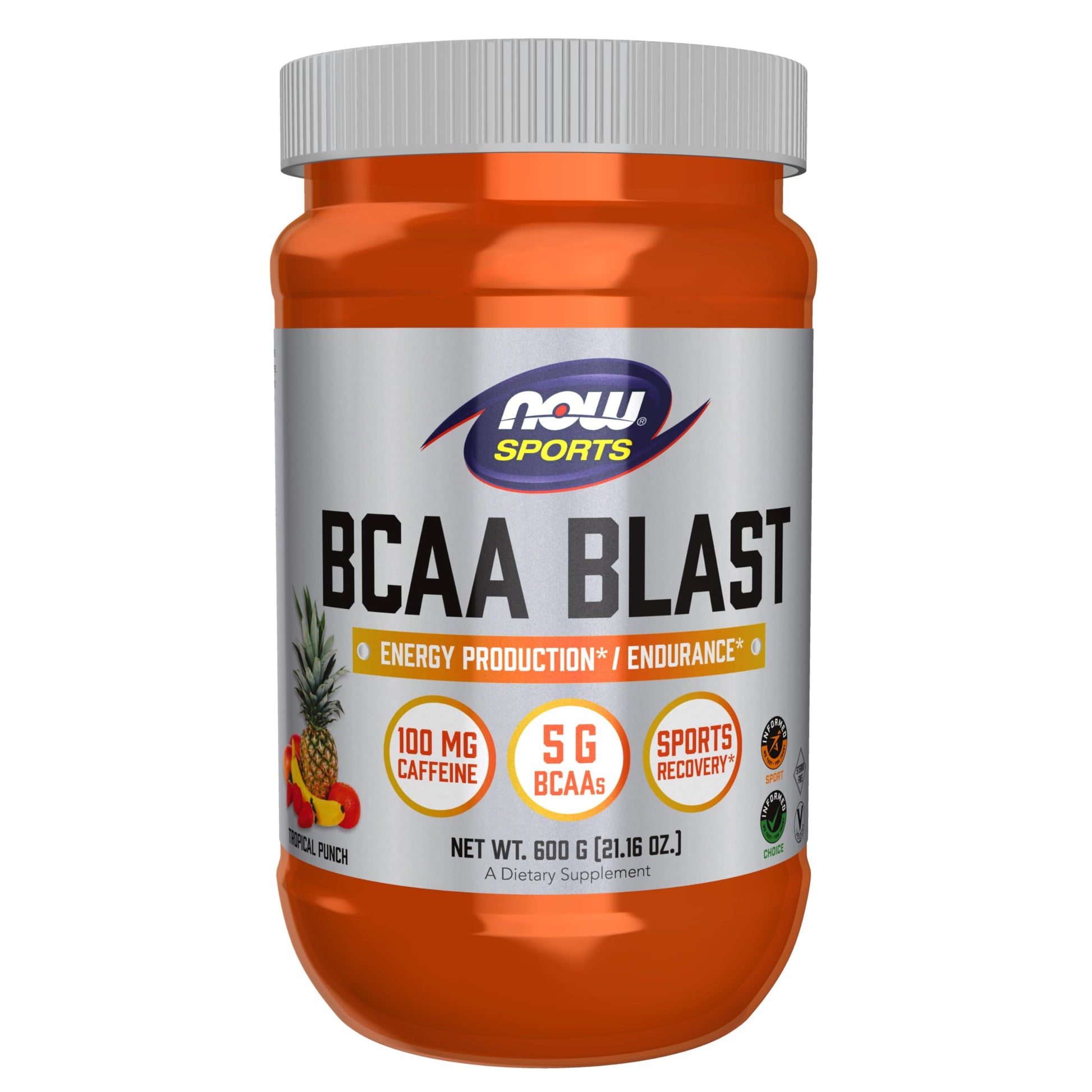 NOW Foods BCAA Blast Powder 5 g BCAA, 100 mg Caffeine, Tropical Punch, 21.16 oz