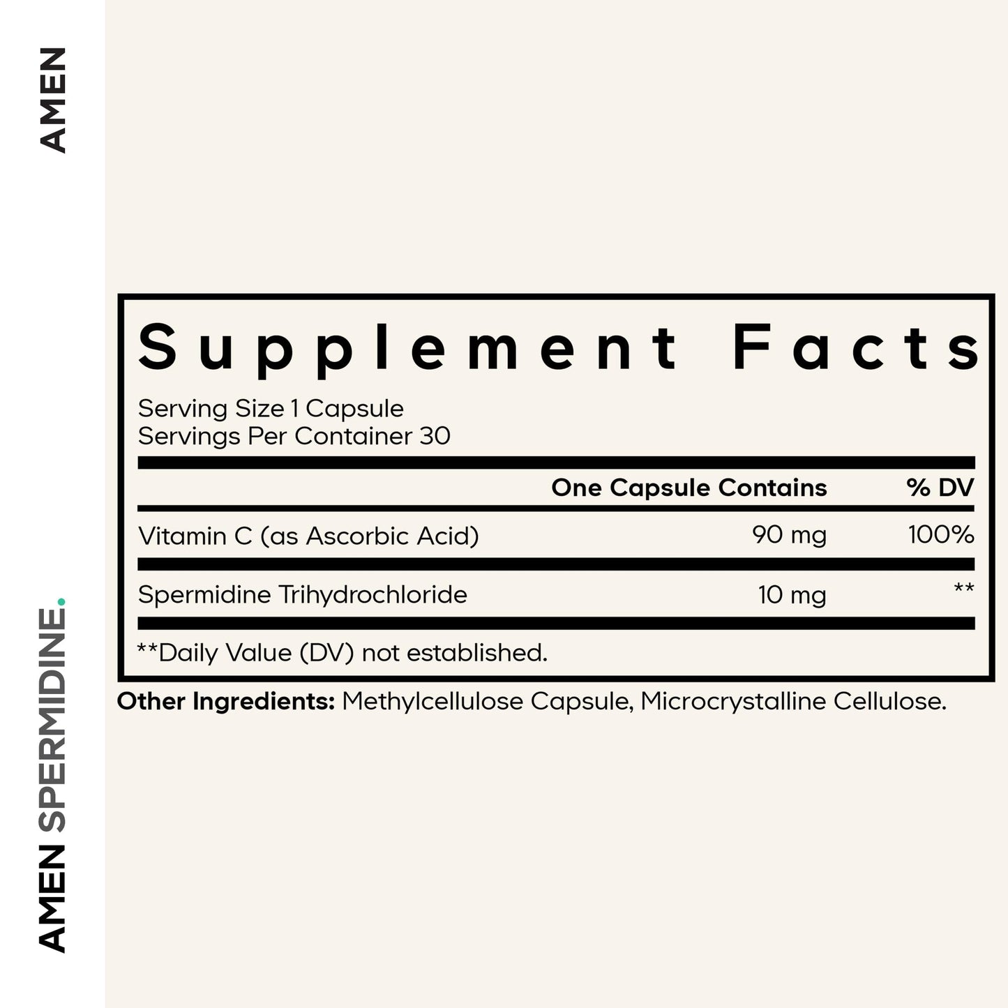 Amen Spermidine Trihydrochloride Vitamin C Vegan Capsule, 30 Count