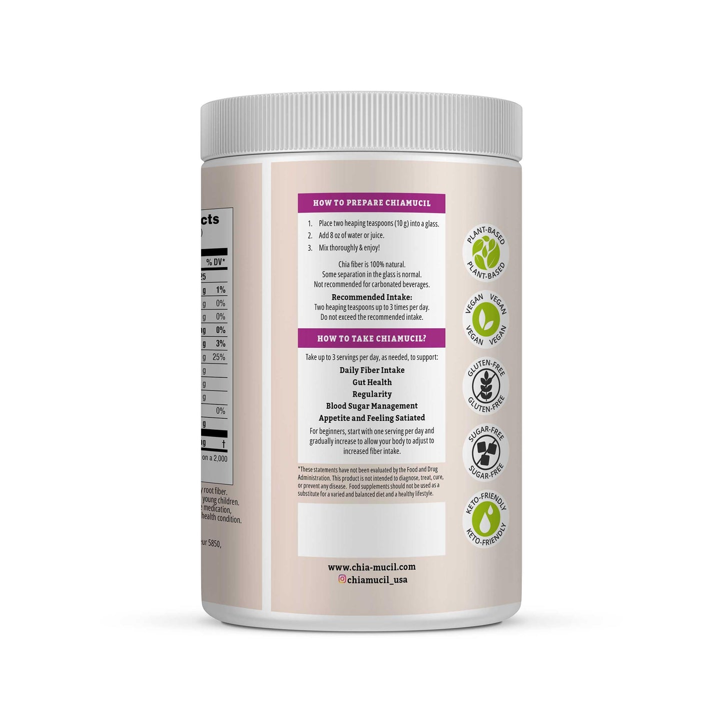 BENEXIA Chiamucil Prebiotic Chia Fiber & Inulin, Unflavored Powder, 16