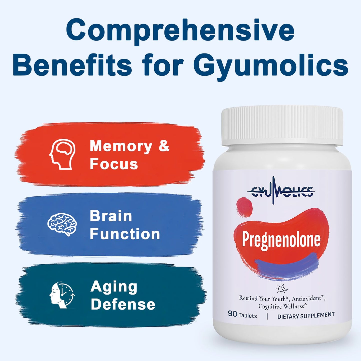 Gyumolics Pregnenolone 100mg Supplement for Cognitive Function & Mental Clarity - Multi-Ingredient Formula for Men & Women, 90 Tablets