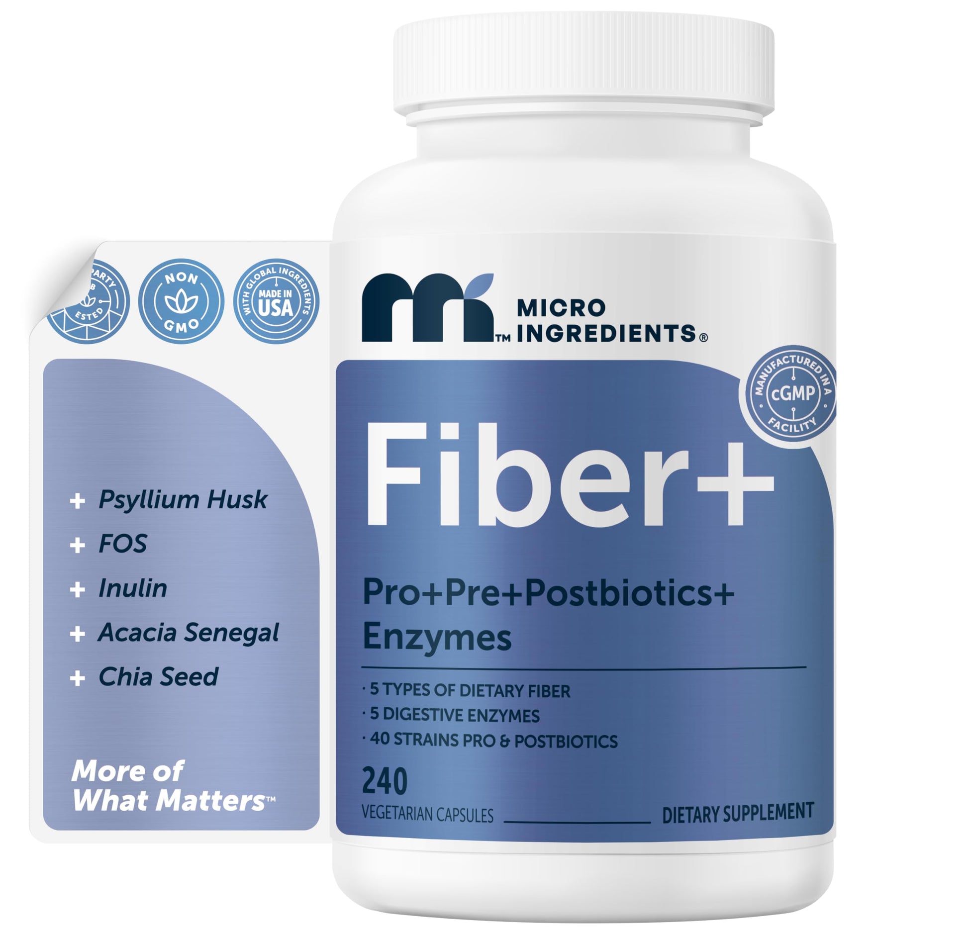 Micro Ingredients Psyllium Husk Fiber Capsules, 240 Count