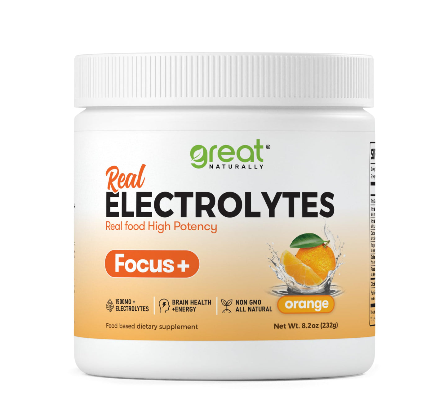Great Naturally Focus+ Orange Nootropic Electrolyte Powder 2.93 Ounce