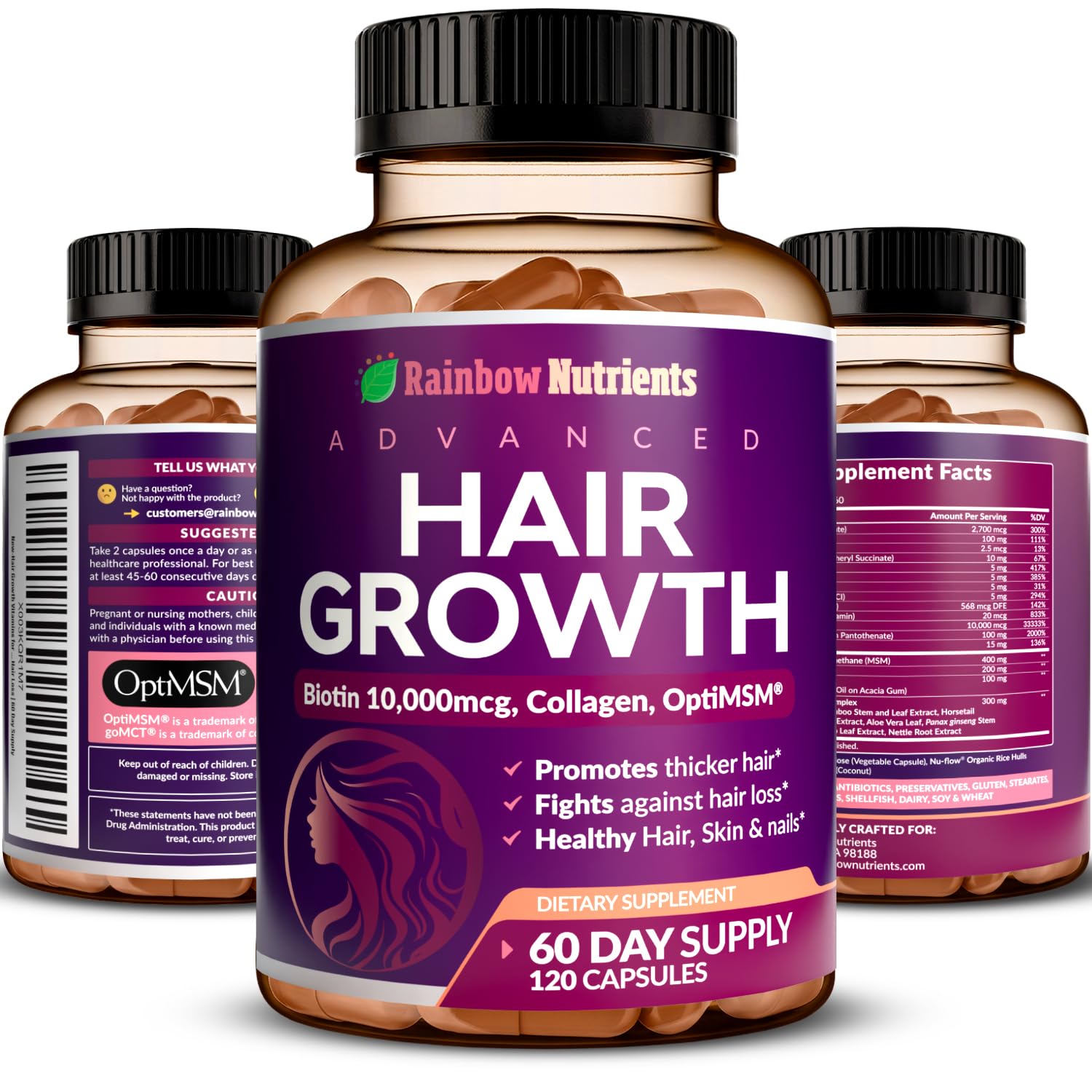 Rainbow Nutrients, LLC Hair Growth Vitamins for Women Capsules, 120 Count