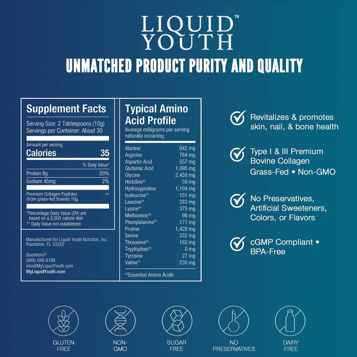LIQUID YOUTH Collagen Peptides Powder 10.5 oz