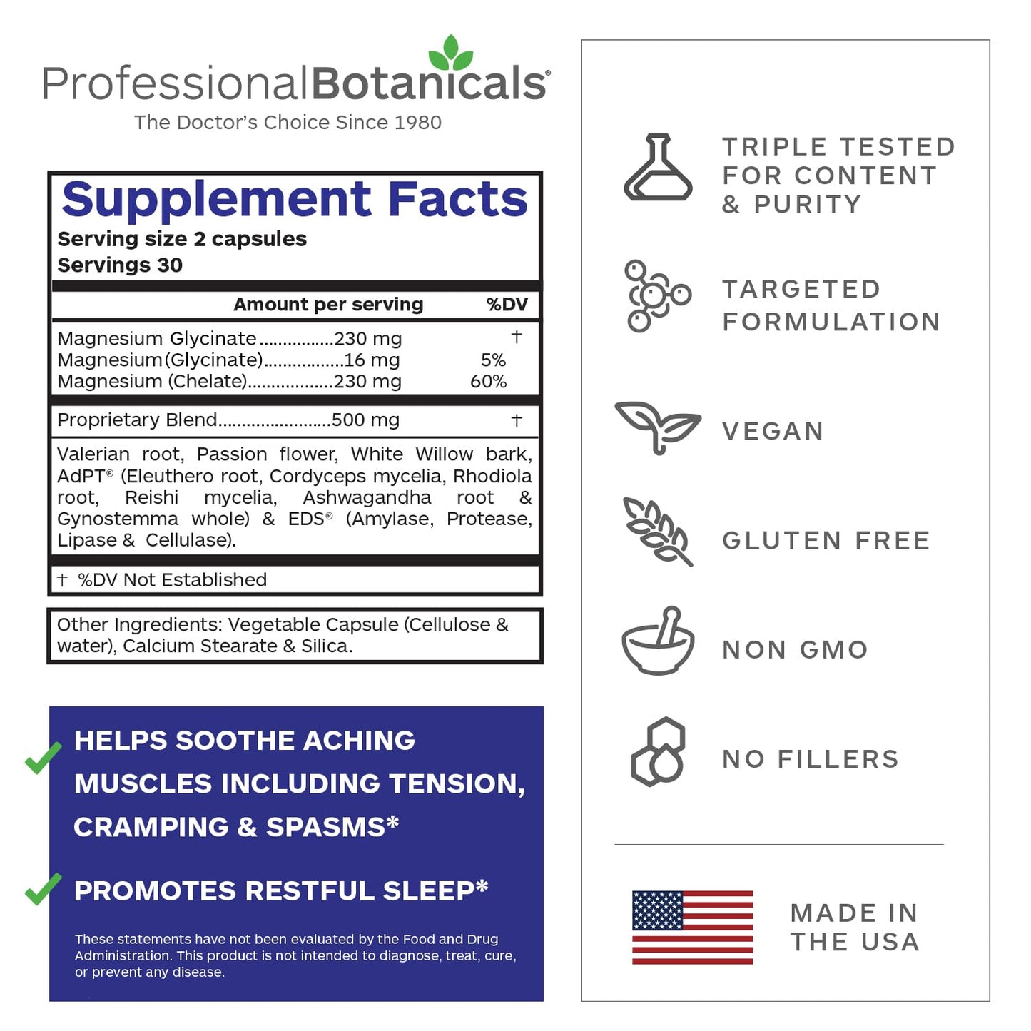 Professional Botanicals Relax One Magnesium Supplement for Muscle Tension and Relaxation Capsule 60 Count