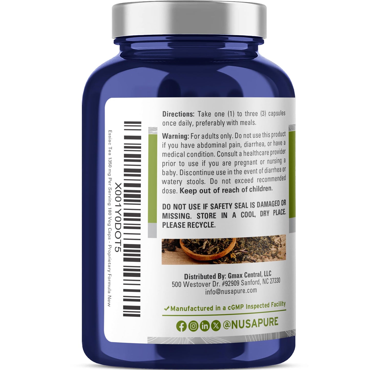 NusaPure Essiac Tea 1350 mg Capsule 180 Count