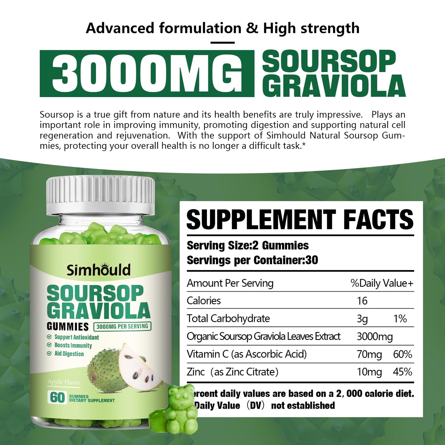 Simhould Soursop Graviola Gummy, 60 Count