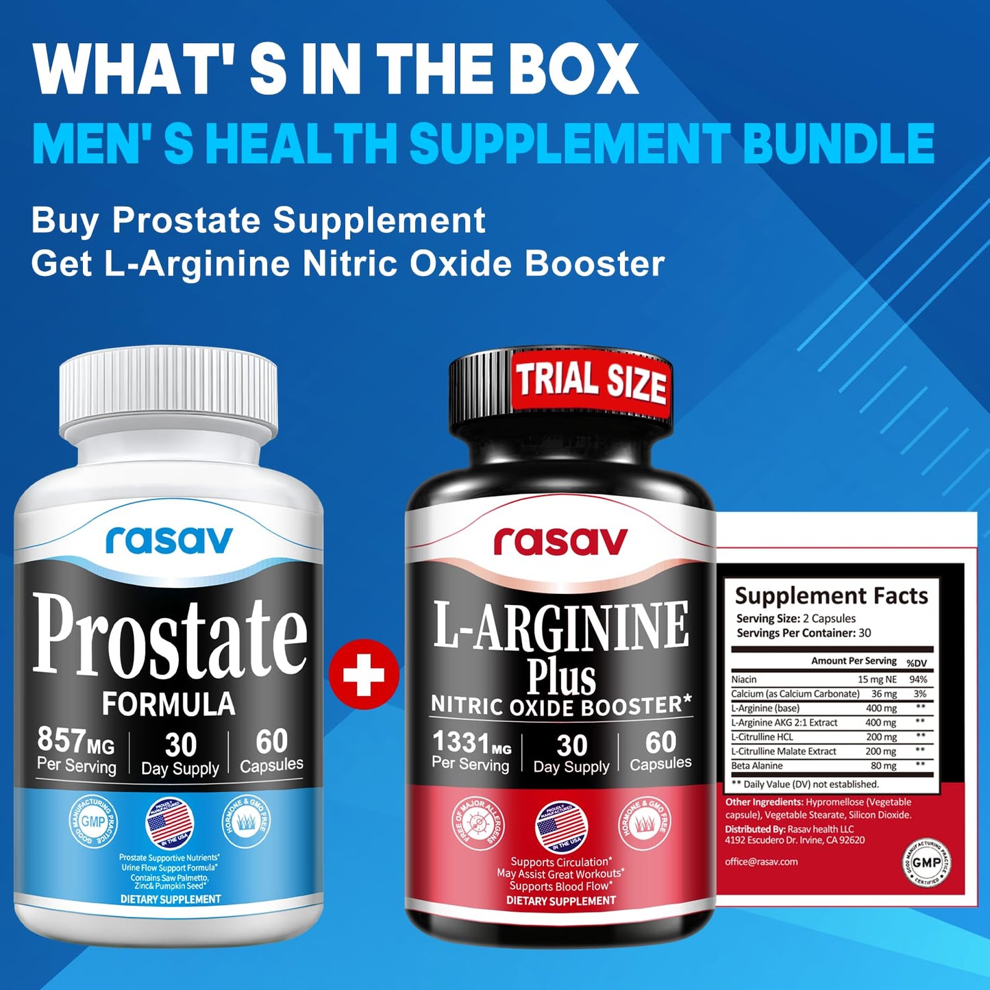 Rasav Prostate Health Supplement for Men with Saw Palmetto, Pygeum, Nettle & Pumpkin Seed, DHT Blocker, 60 Capsules