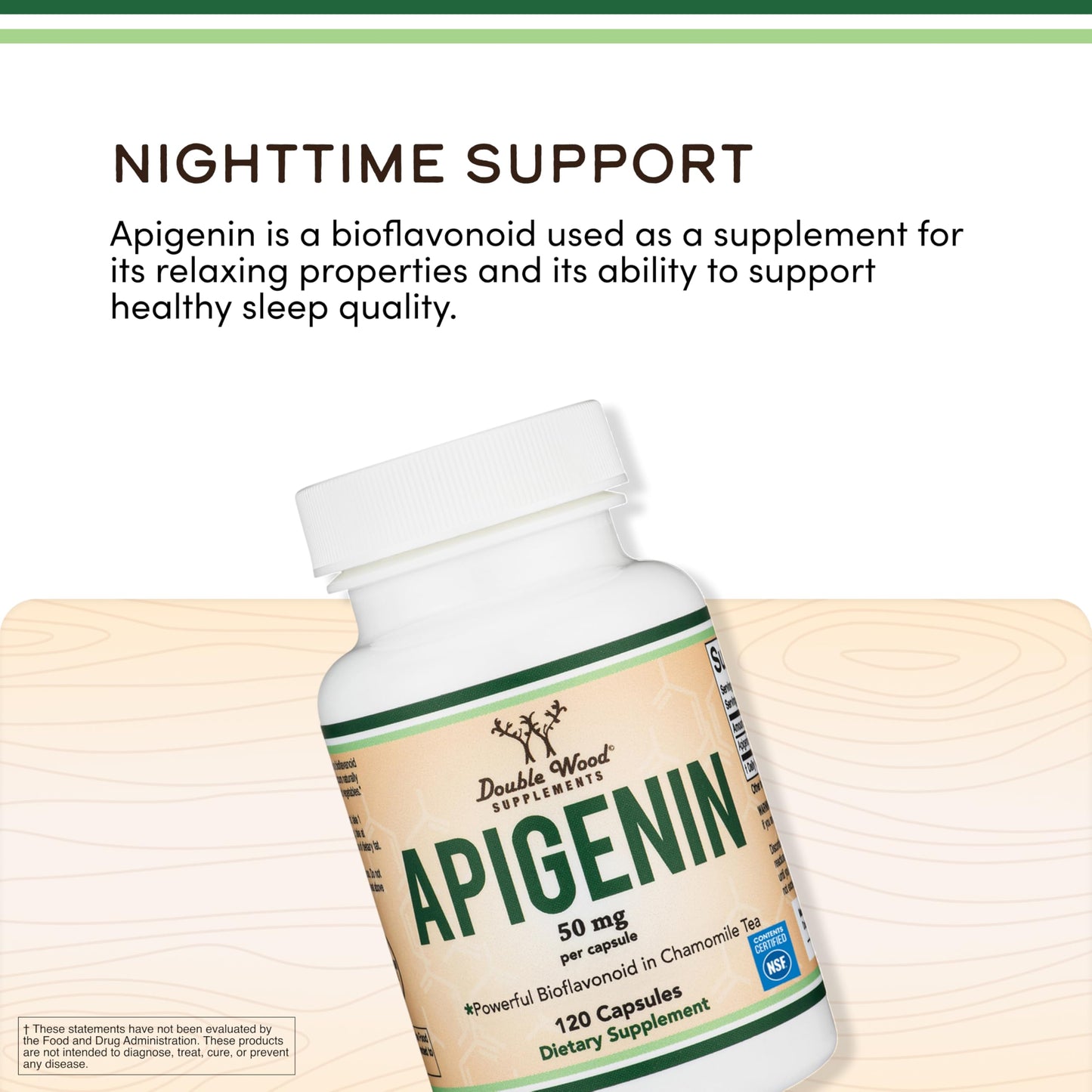 Double Wood Supplements Apigenin 50mg Capsule, 120 Count