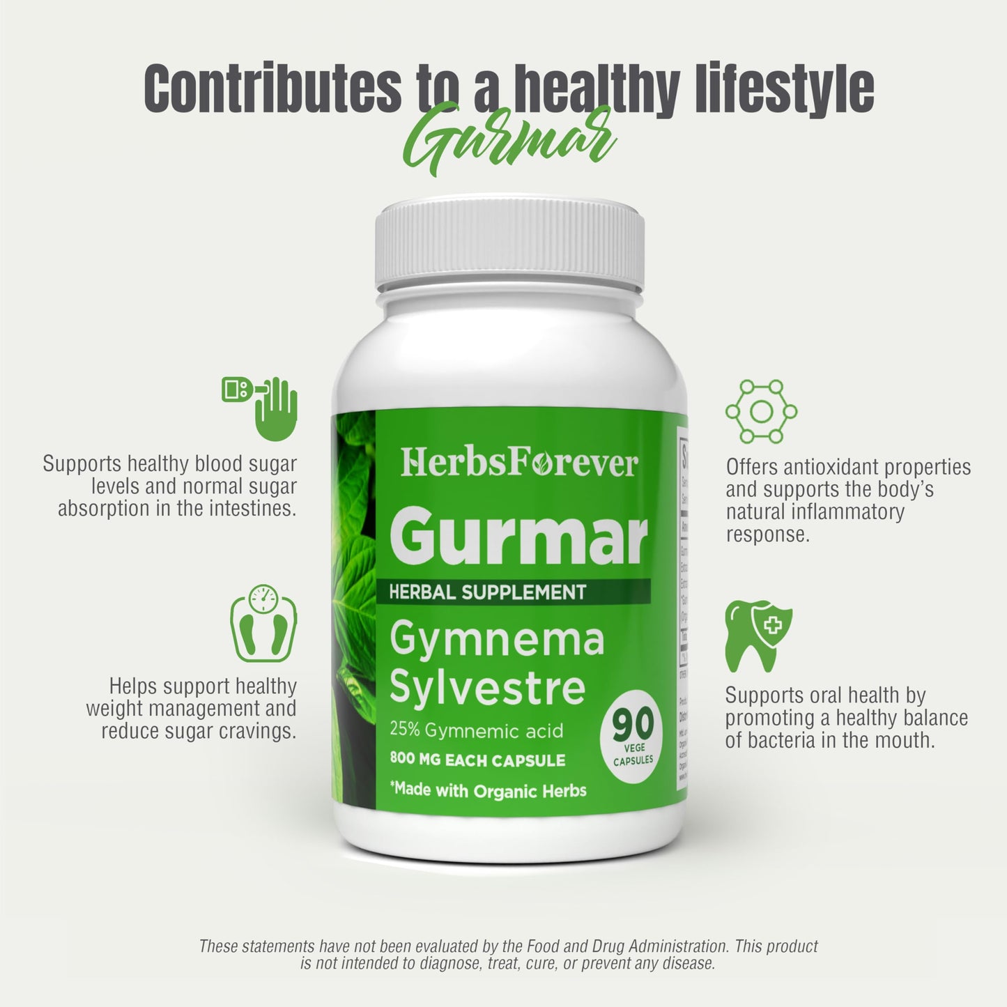 Herbsforever Gurmar Capsules Gymnema Sylvestre Herbal Supplement 180 Capsules