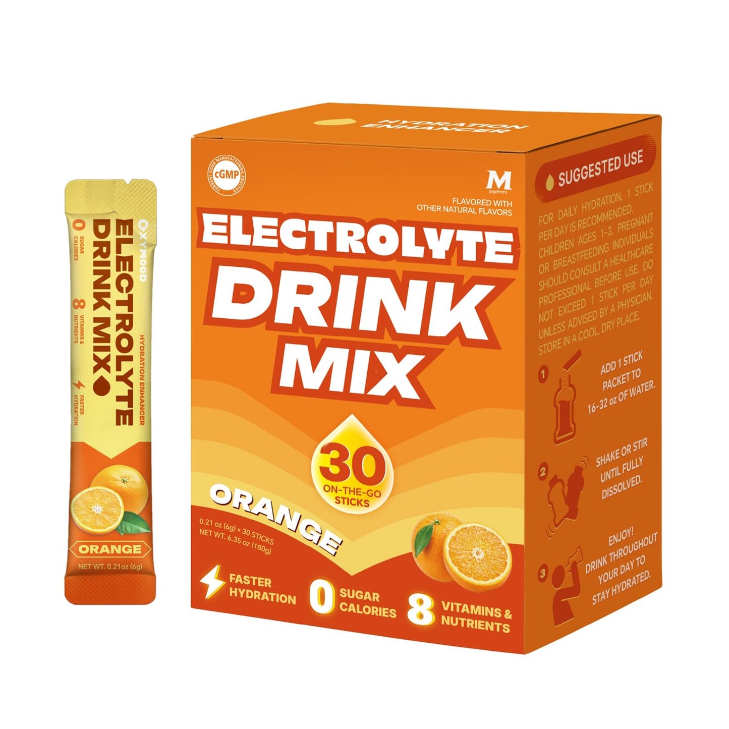 Mynzevirix High Sodium Sugar Free Electrolyte Powder Packets Orange Flavor, 6.35