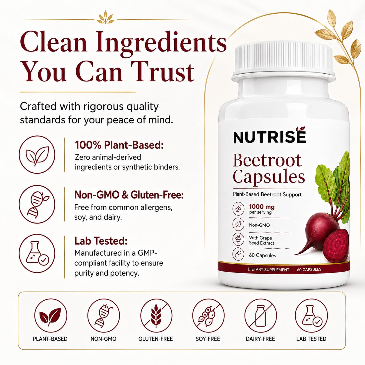 Vitalleap NUTRISE Beetroot Capsules with Grape Seed Extract, 60 Capsules
