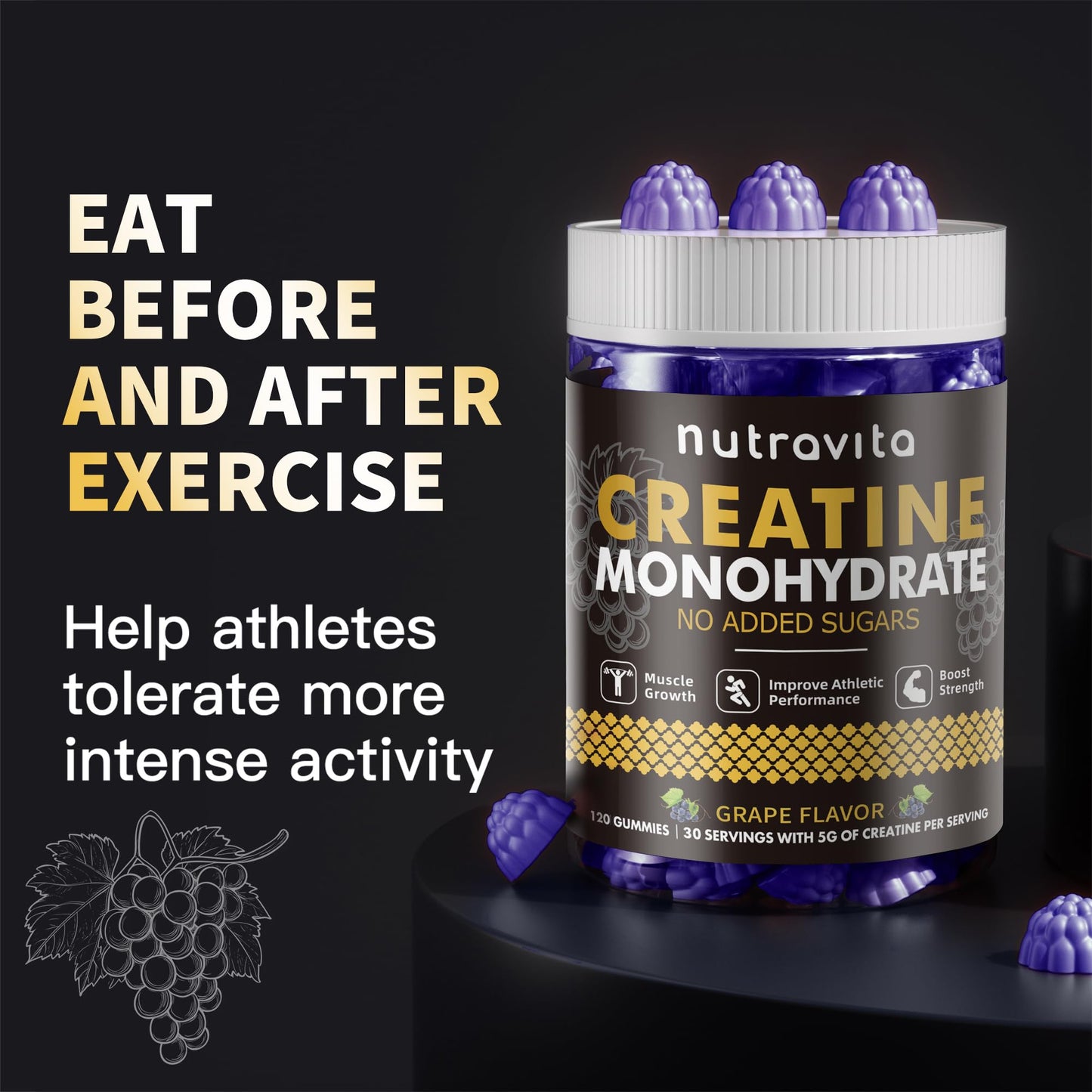 Nutravita Creatine Monohydrate Gummies, 120 Count