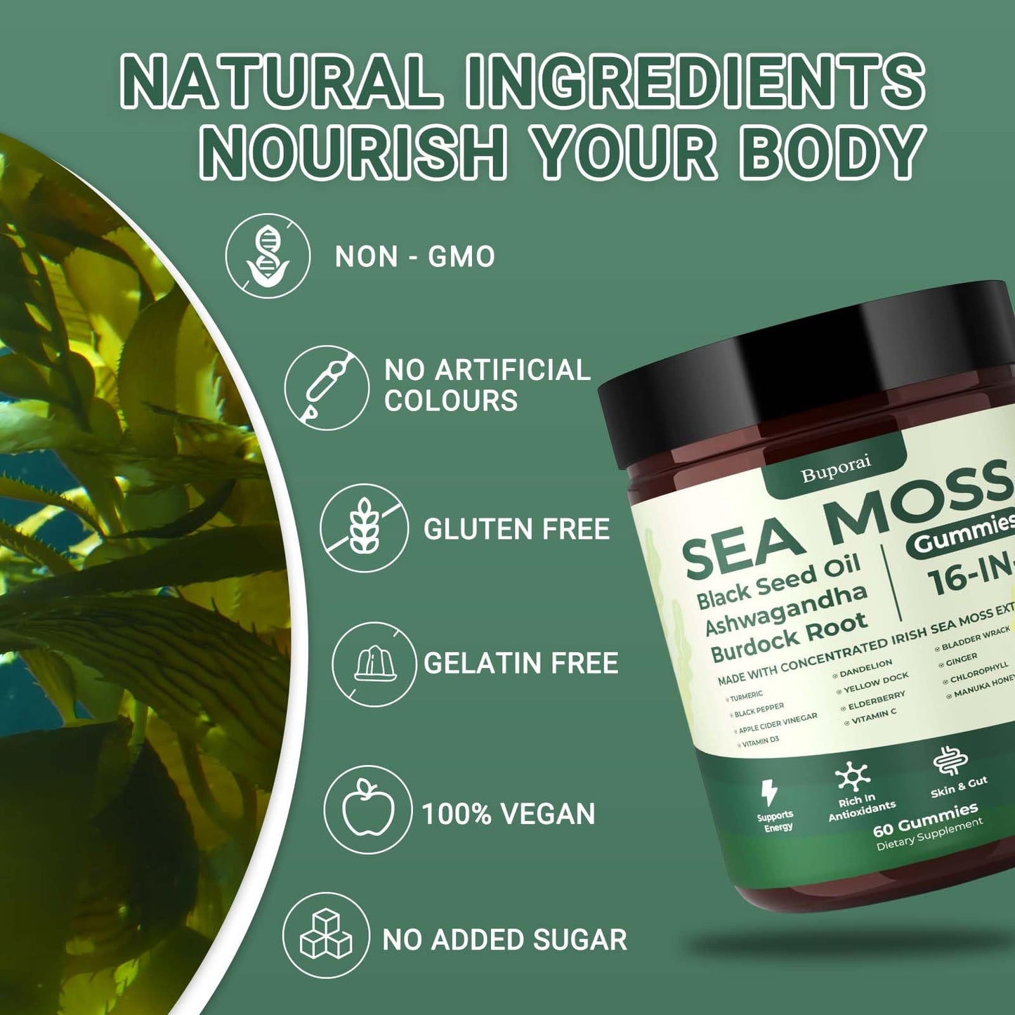Buporai Sea Moss Gummies 120 Count