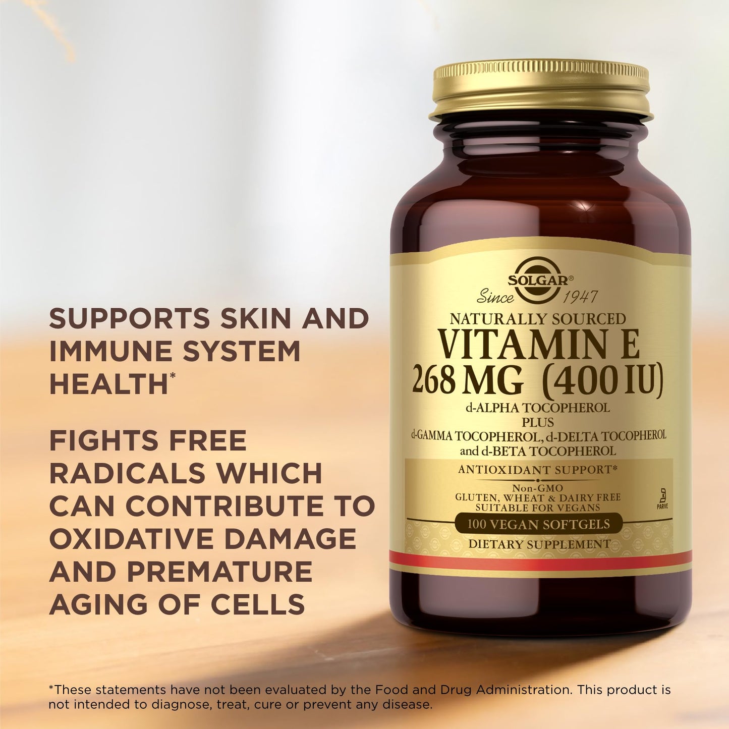 Solgar Vitamin E 400 IU Softgels, 100 Softgels