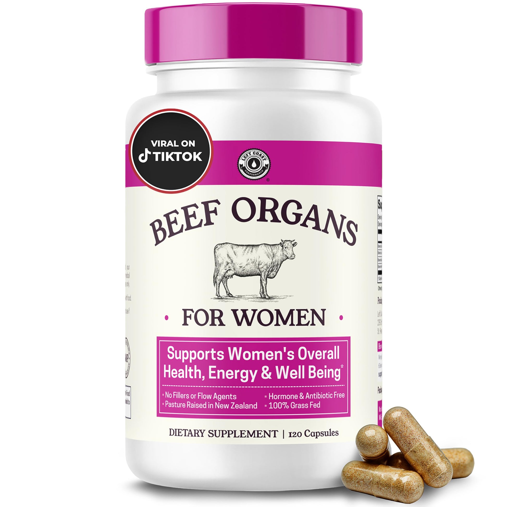 Left Coast Performance Beef Organ Supplement for Women 120 Capsules