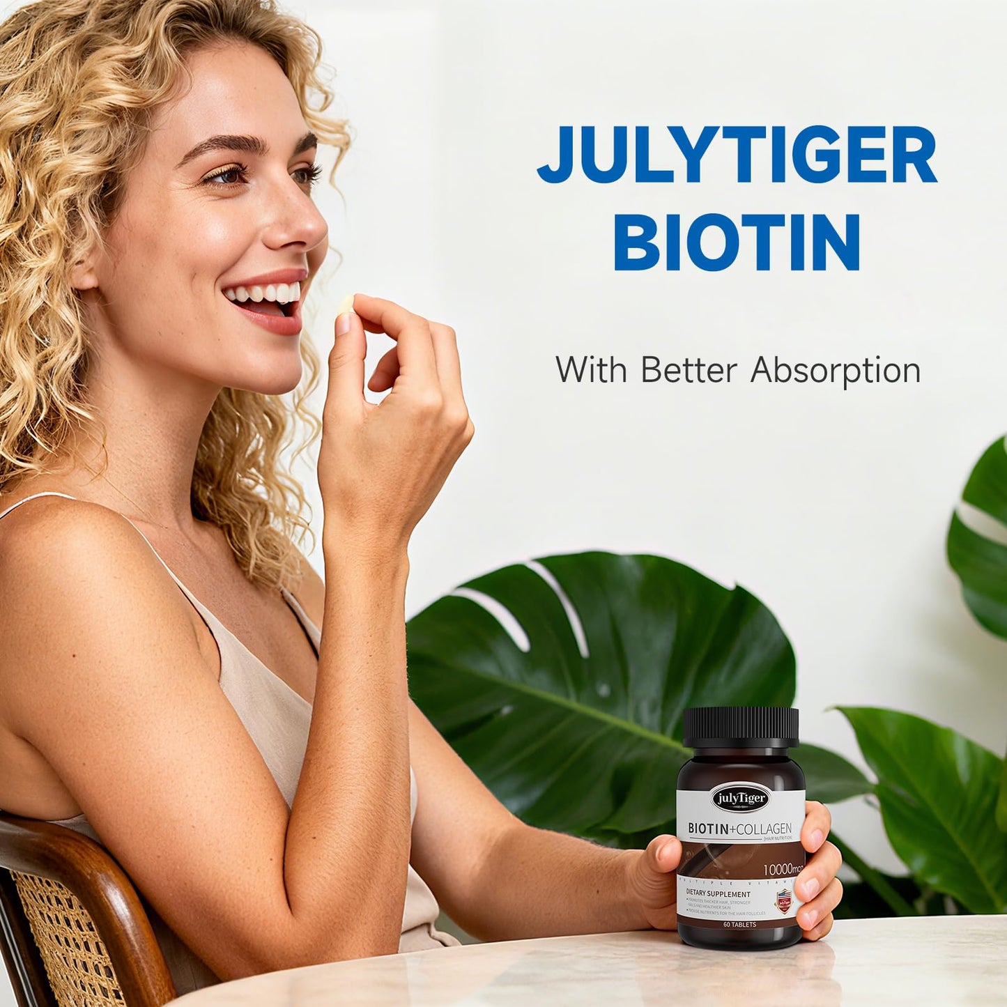 julytiegr Biotin 10,000mcg (Vitamin B7) with Collagen 60 Tablets