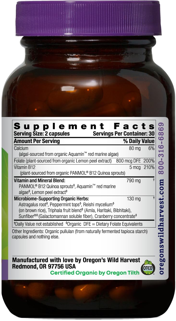 Oregon's Wild Harvest Folate with Vitamin B12 Whole Food Folate & B12 Capsules, 60 Count