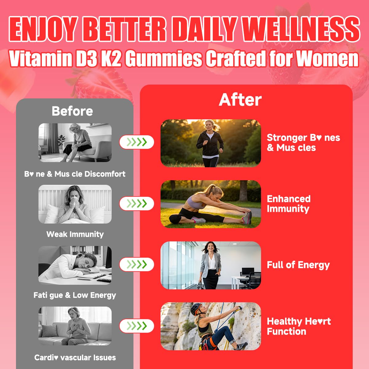 BSSTABBON Vitamin D3 K2 Gummies 10000IU for Women High Calcium Absorption, 120 Gummies