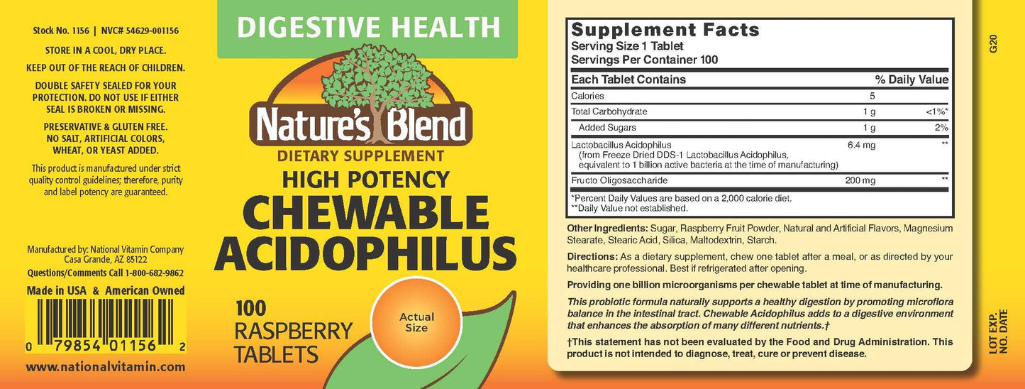 Nature's Blend Acidophilus Probiotic Chewable 100 Count
