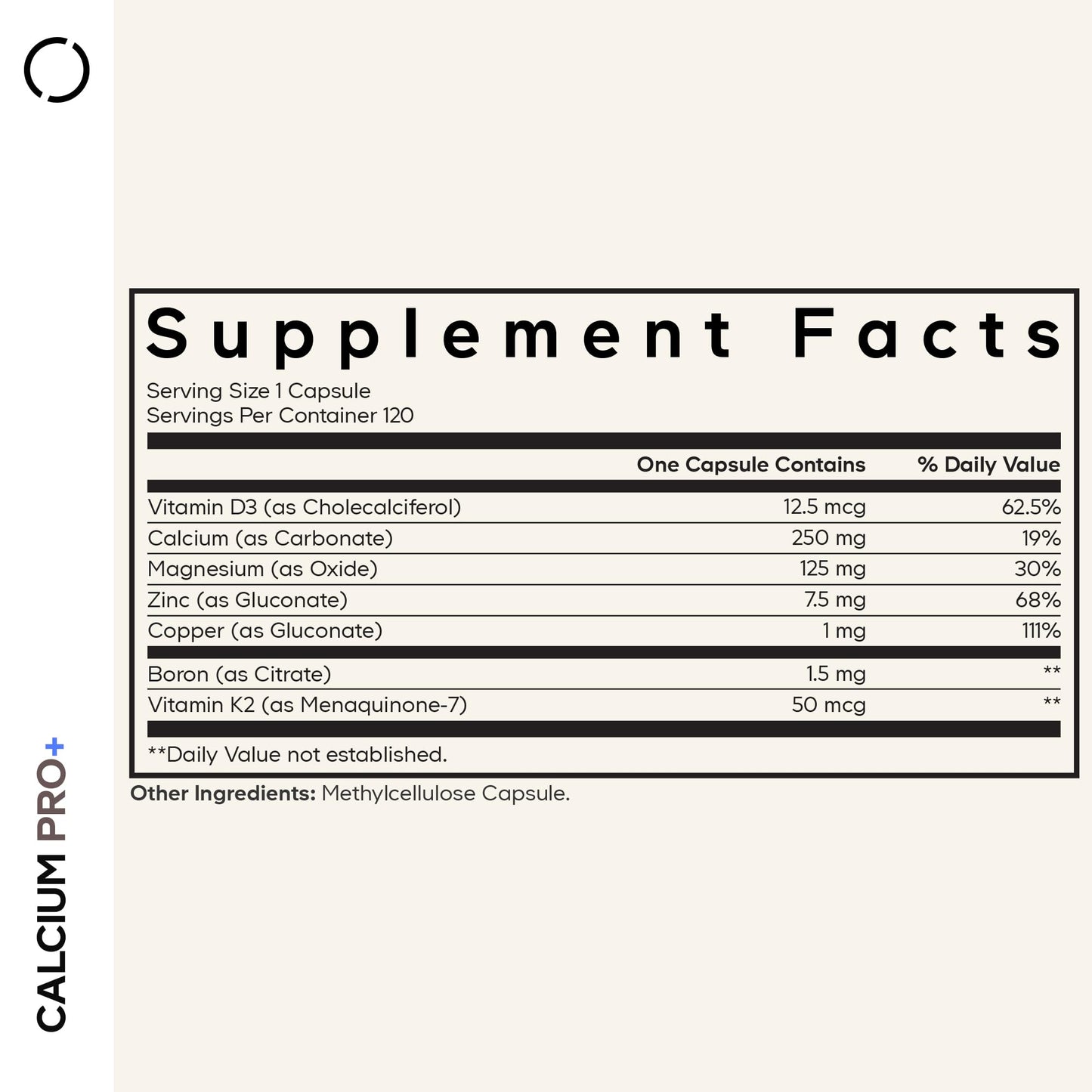 Codeage Calcium 250mg Supplement with Vitamin D3, Magnesium, Zinc, Copper, Boron, Vitamin K2, 120 Capsules
