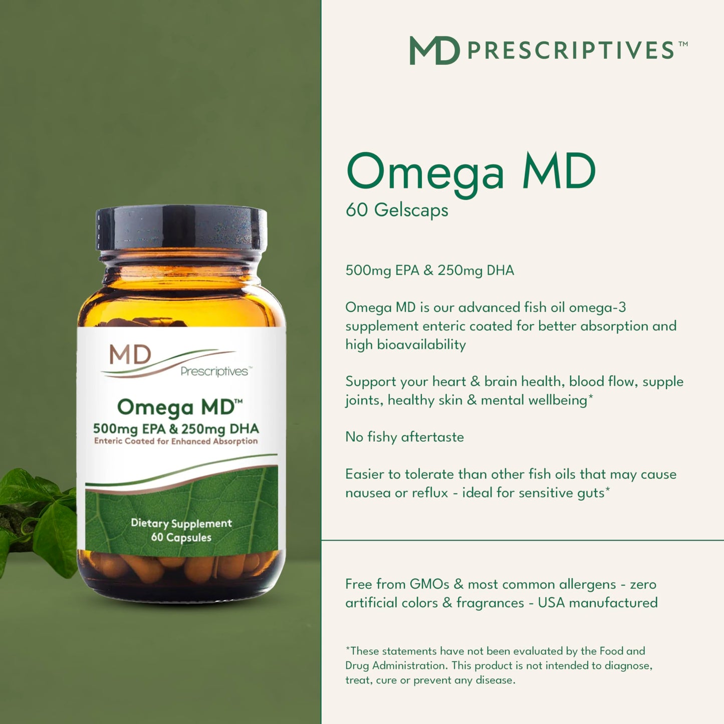 MD Prescriptives Omega MD Supplement - 500 EPA & 250 DHA Omega-3 Fish Oil Softgels, 60 Softgels
