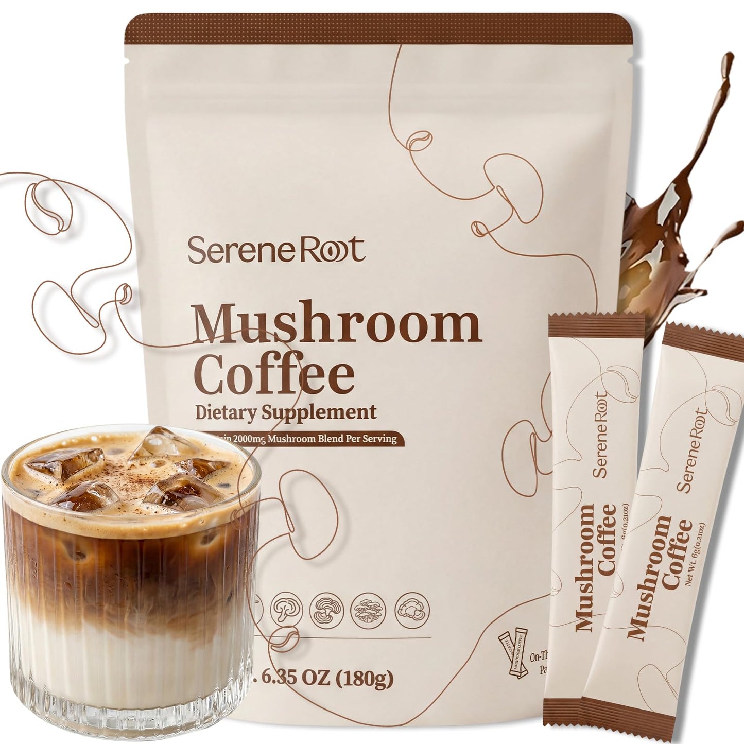 SereneRoot Mushroom Coffee Powder, 6.35 Ounce