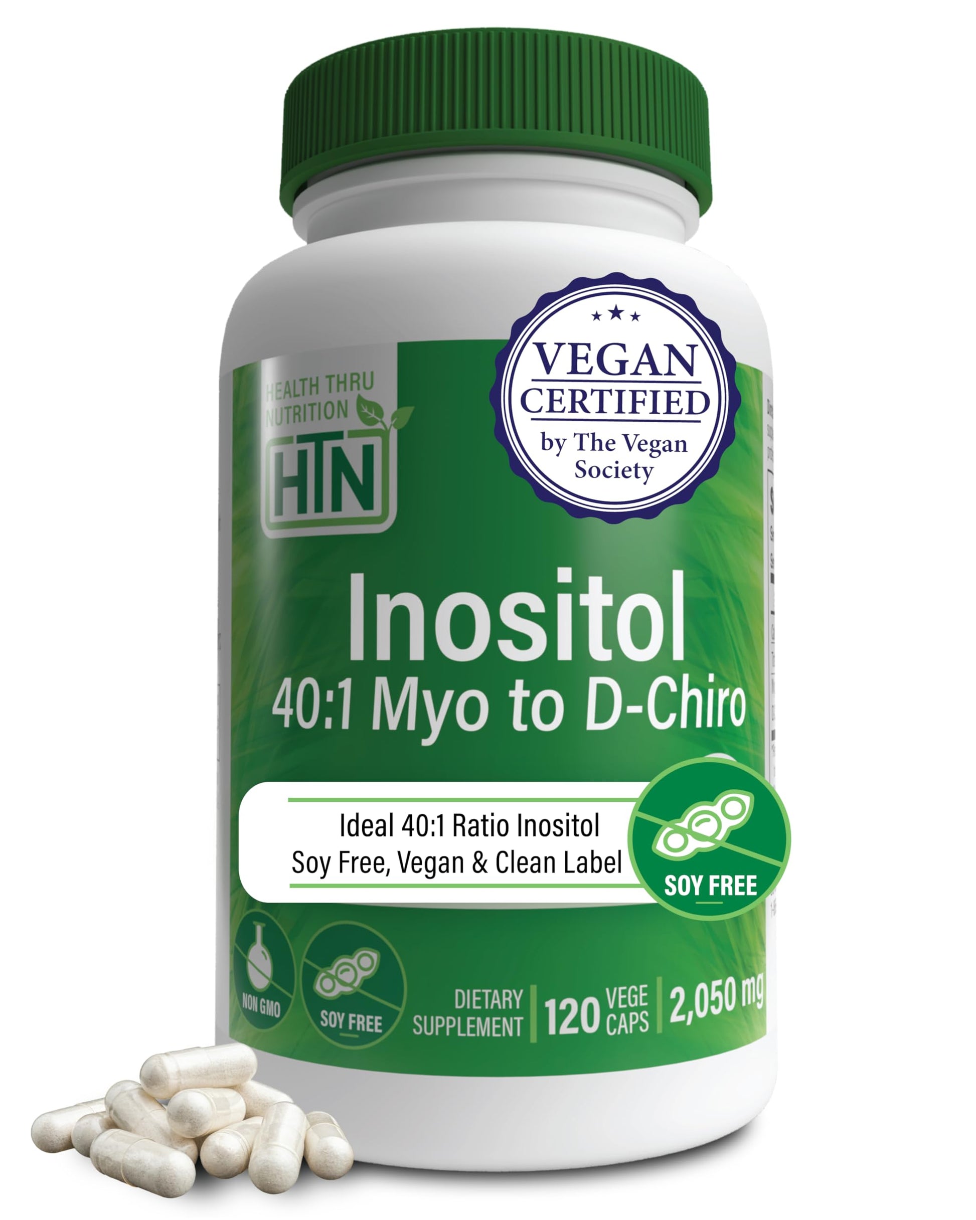 Health Thru Nutrition Inositol Supplement 40:1 Myo-Inositol to D-Chiro-Inositol Ratio 2050mg Per Serving 120 Capsules