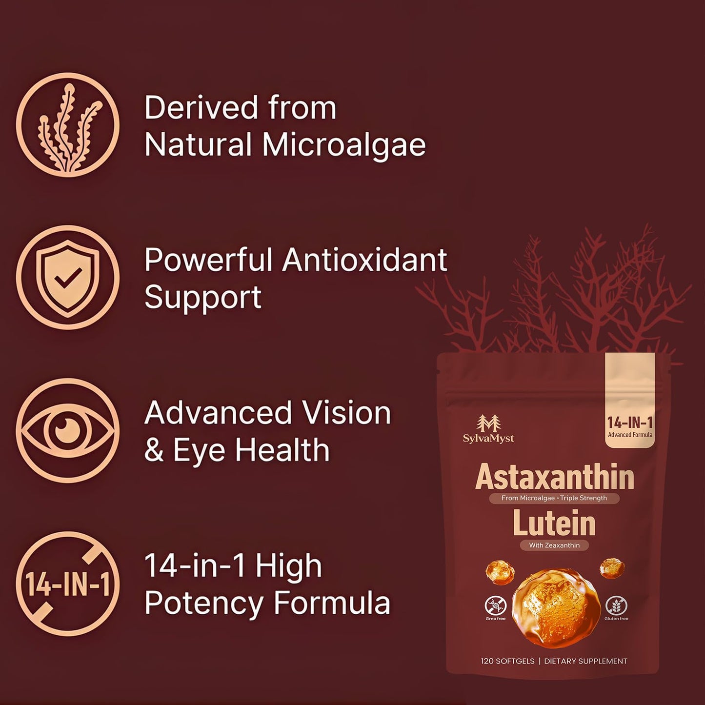 SylvaMyst Astaxanthin Softgels 12mg, 120 Count
