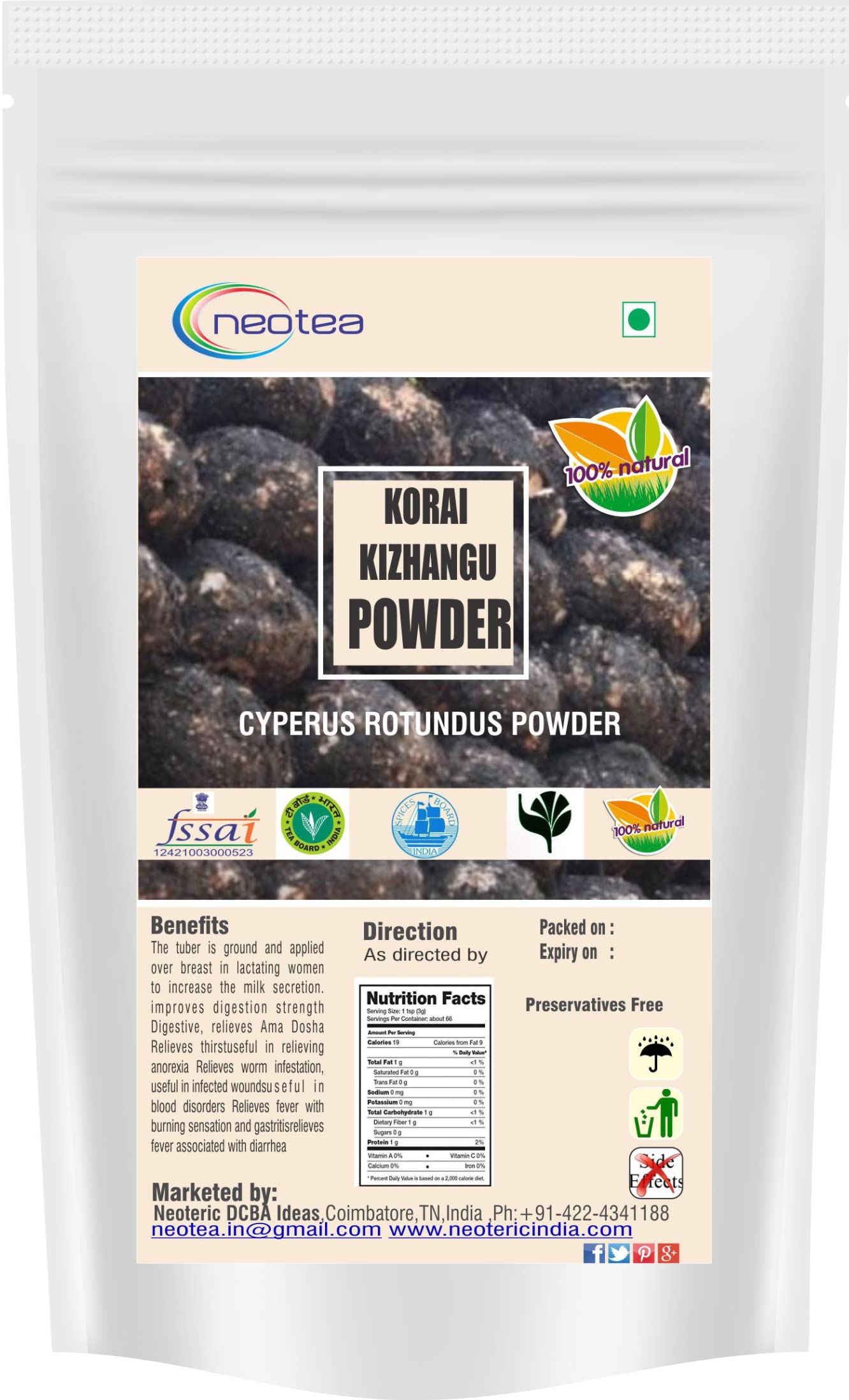 Neotea Korai Kizhangu Powder (Cyperus Rotundus) 1kg