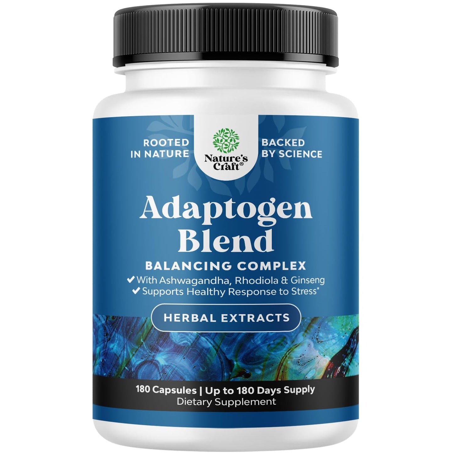 Natures Craft Herbal Adaptogen Mood Support Capsule - Ashwagandha, Rhodiola Rosea & Maca Root, Vegan Non-GMO, 180 Count