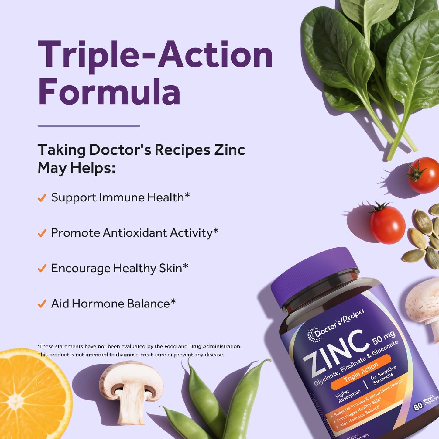 Doctor's Recipes Zinc Supplement 50mg Capsule 60 Count