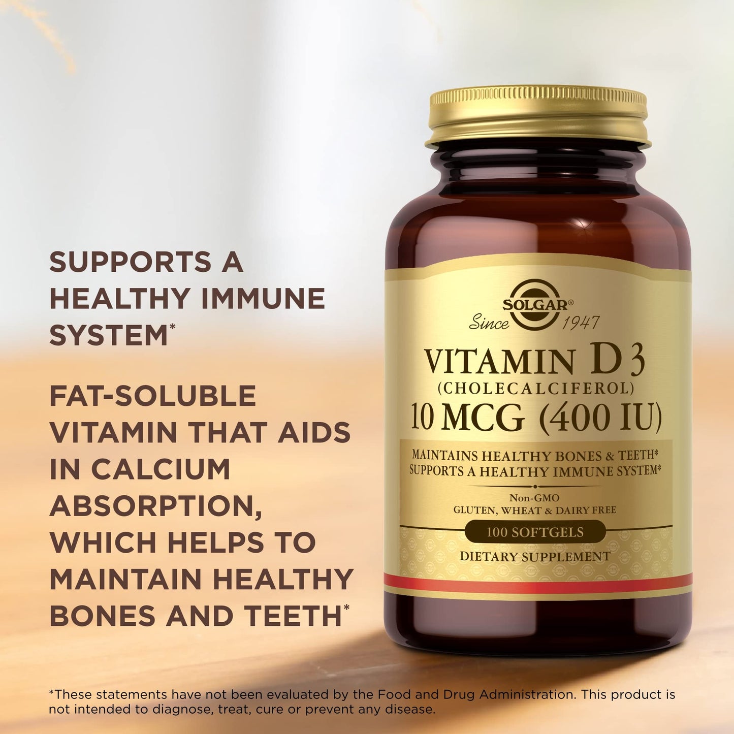 Solgar Vitamin D3 (Cholecalciferol) 10 MCG (400 IU) Softgel 100 Softgels
