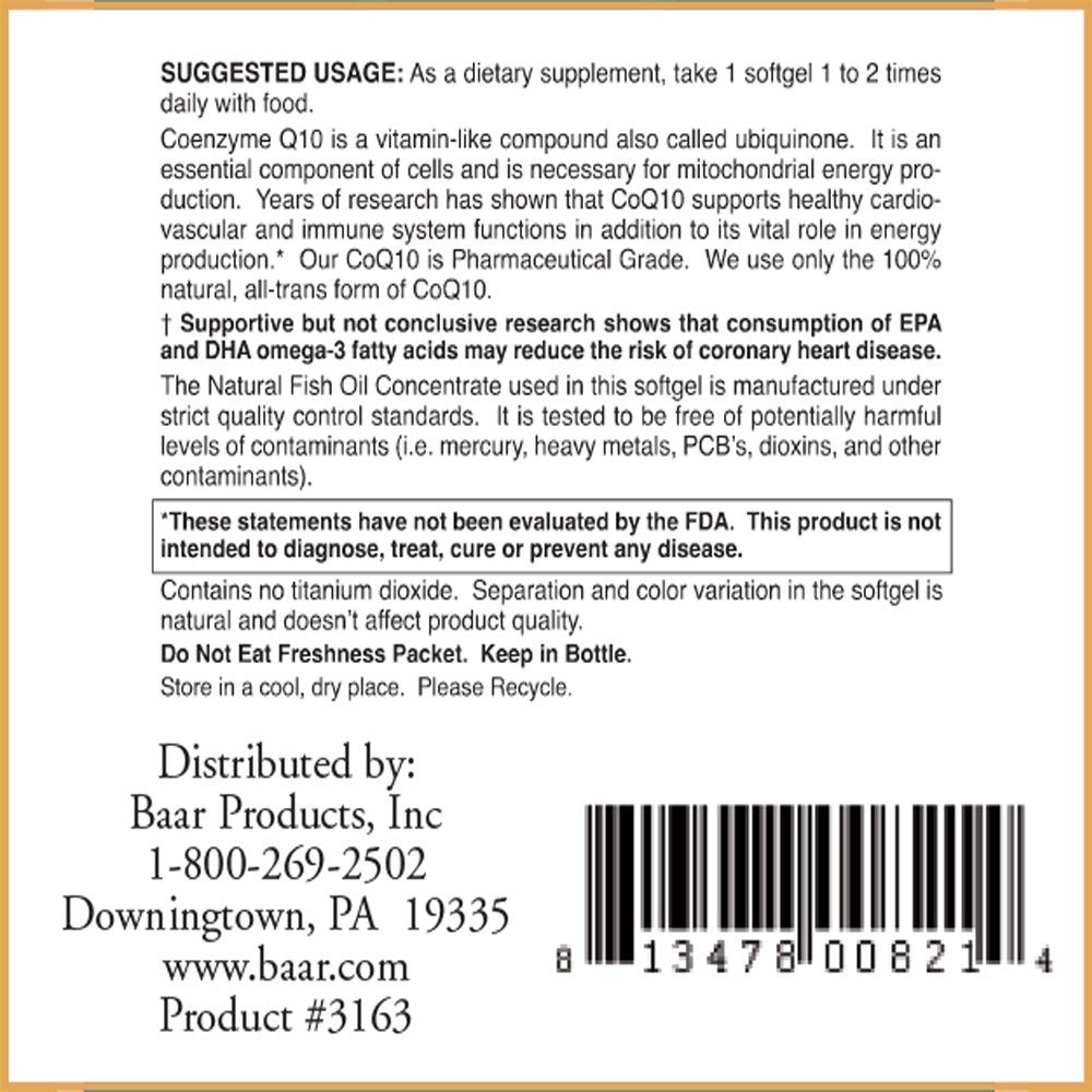 Baar Nature's Blessing CoQ10 with Omega-3 Fish Oil Caplets, 10