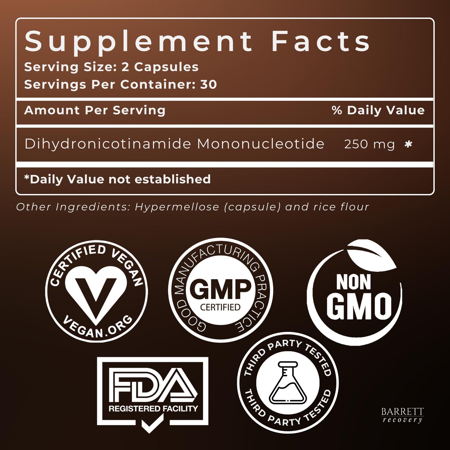 Barrett Recovery NMNH NAD+ Support Supplement – Daily Cellular Energy & Vitality Support Capsules, 60 Count