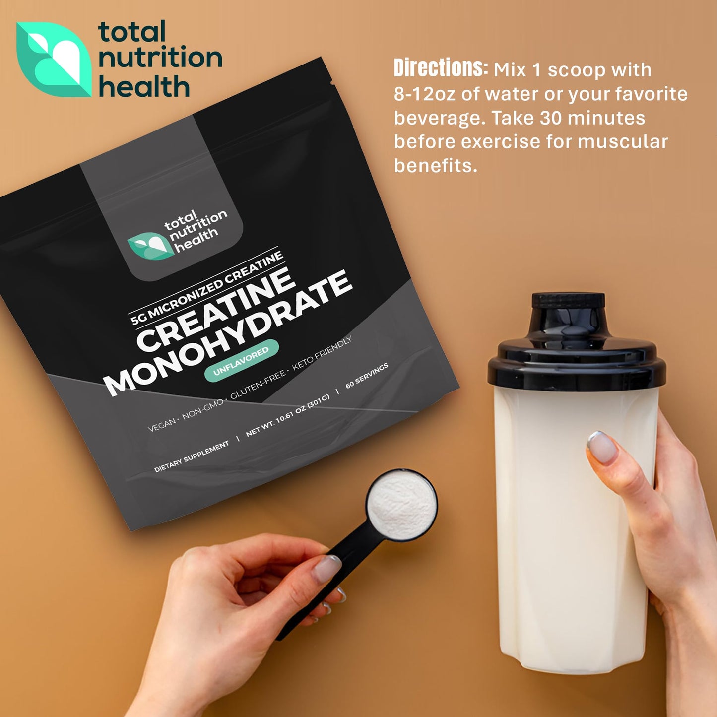 Total Nutrition Health Creatine Monohydrate Powder, 10.61 Ounces
