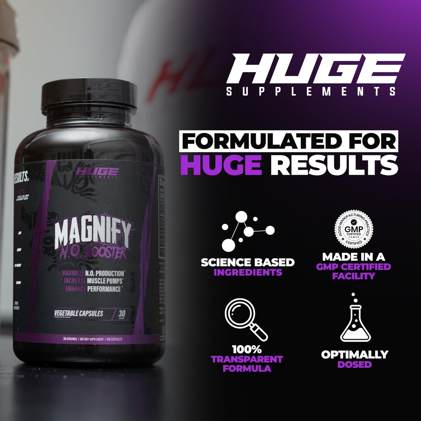 Huge Supplements Magnify Pump Nitric Oxide Booster 180 Capsules