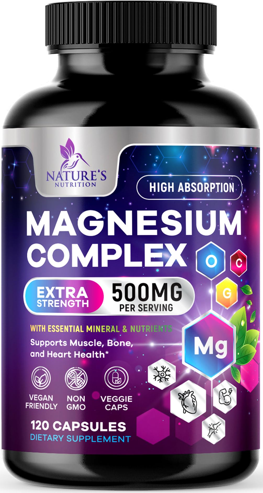 Nature's Nutrition Magnesium Complex Supplement 120 Capsules