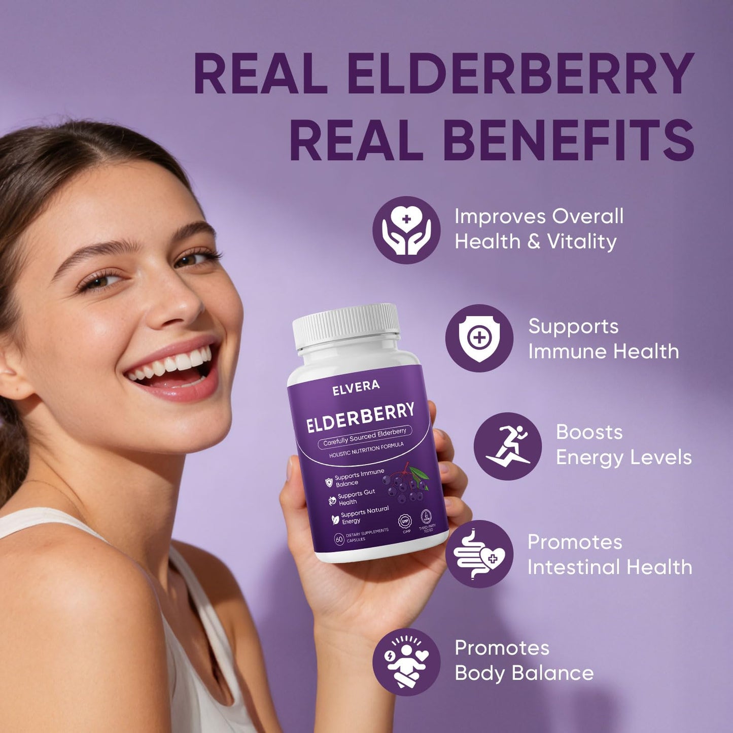 Awjsde Elvera Elderberry Gut Support Complex with Zinc & Vitamin C Soft Capsules, 60 Capsules