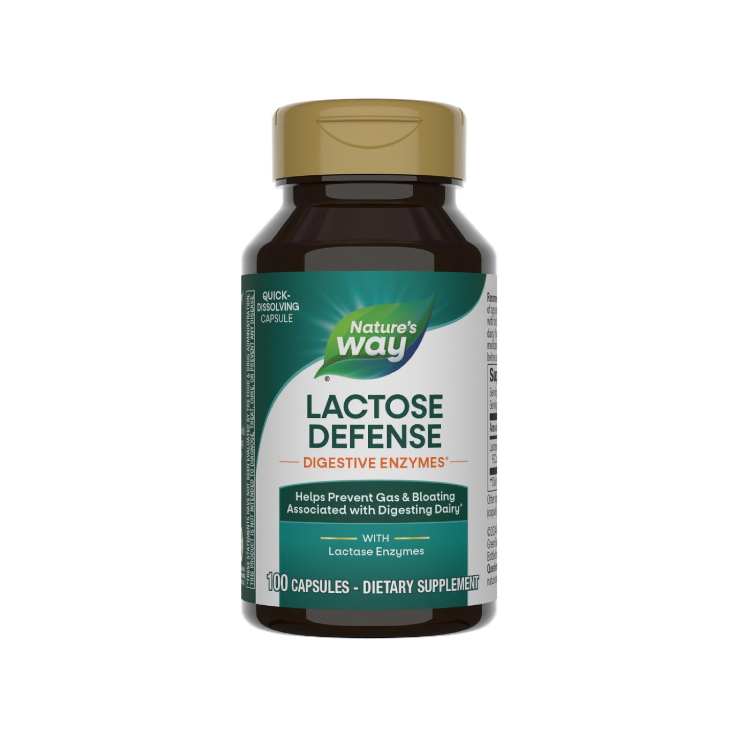 Nature's Way Lactose Defense Digestive Enzymes, Supports the Digestion of Dairy, 690 mg lactase per 3-Capsule Serving, 100 Capsules