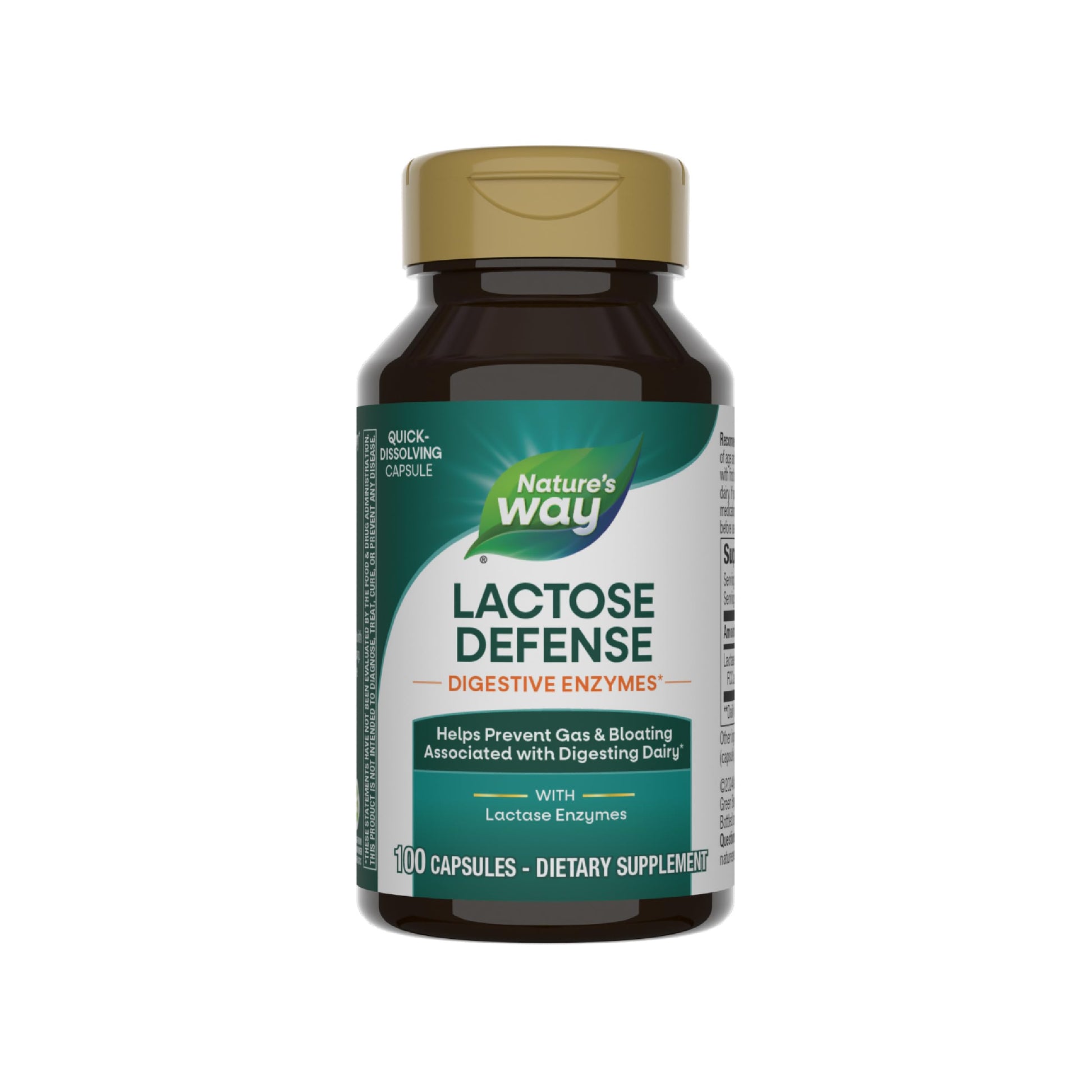 Nature's Way Lactose Defense Digestive Enzymes, Supports the Digestion of Dairy, 690 mg lactase per 3-Capsule Serving, 100 Capsules
