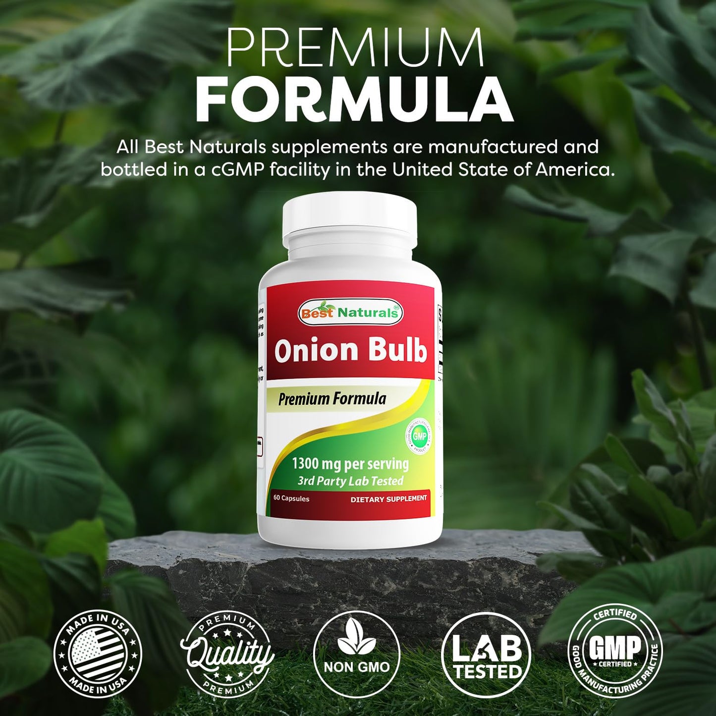 Best Naturals Onion Dried Bulb 1300mg per Serving Capsules, 60 Count