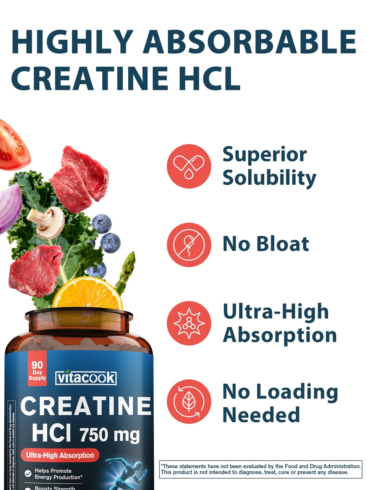 Vitacook Creatine HCl 750mg Capsule, 90 Capsules