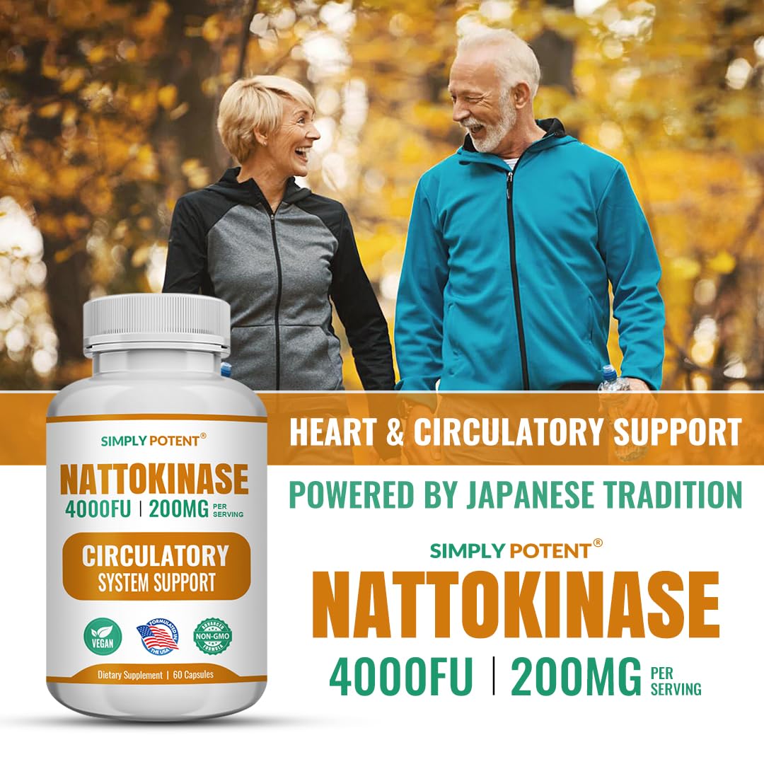 Simply Potent Nattokinase Supplement 200mg Per Serving (4000 FU Enzyme Activity) Capsules, 60 Count